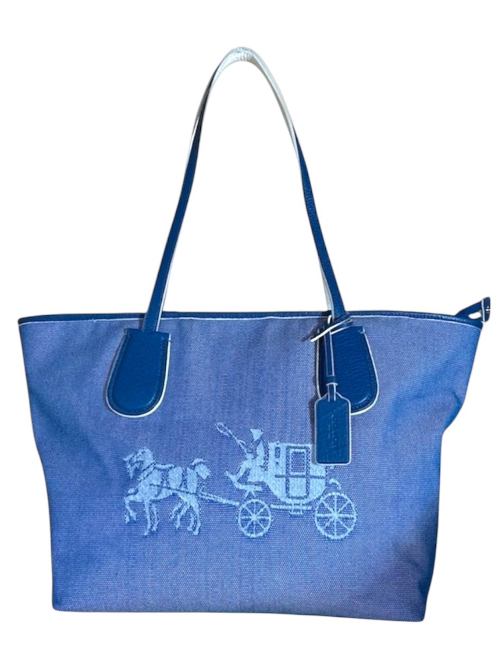 COACH Blue Canvas Taxi Tote Horse and Carriage Shoulder Bag - Picture 1 of 16
